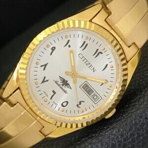 Vintage 1998 Citizen Automatic Mens Gold Watch W/daydate & Silver accents